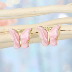 3/$20 Pink & Gold Resin Butterfly Stud Earrings